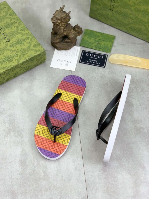 Gucci GG Supreme Multicolor Thong Sandals with Double G