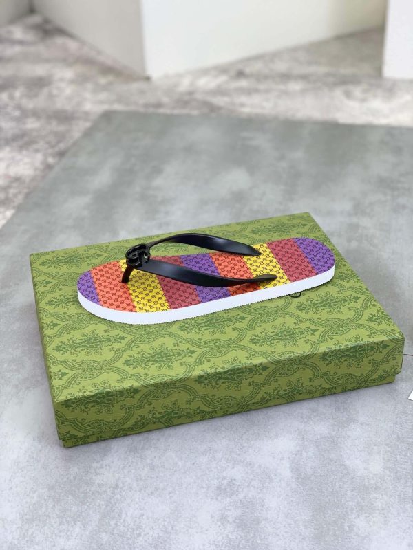 Gucci GG Supreme Multicolor Thong Sandals with Double G
