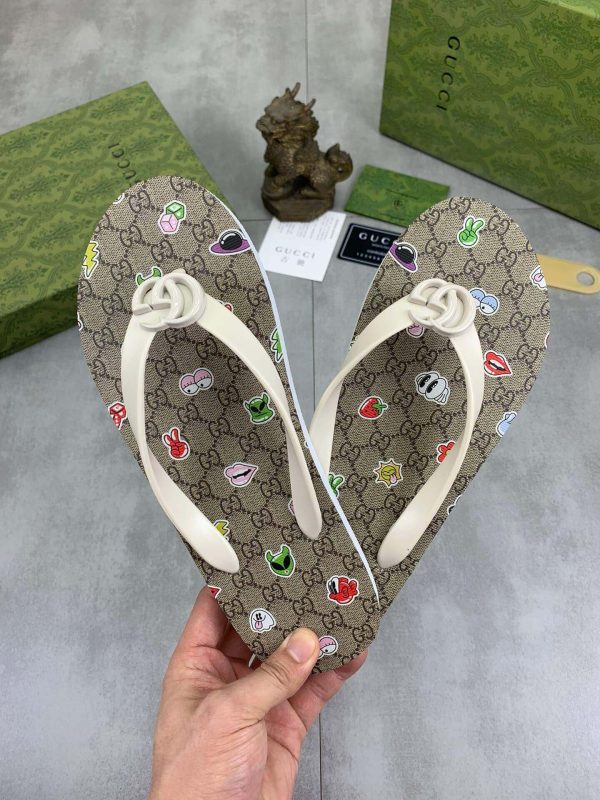 Gucci Black and Ebony GG Jacquard Thong Sandals with Interlocking G