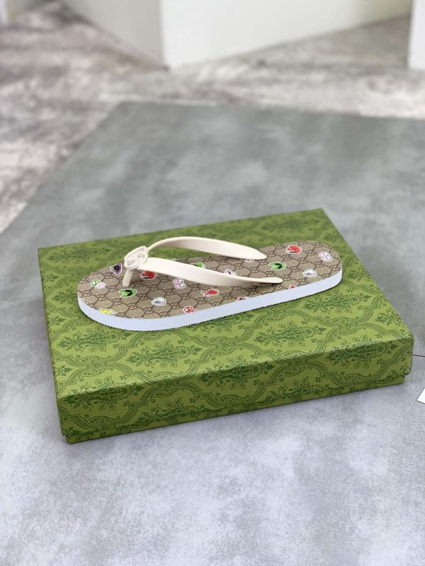 Gucci Black and Ebony GG Jacquard Thong Sandals with Interlocking G