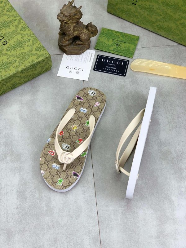 Gucci Black and Ebony GG Jacquard Thong Sandals with Interlocking G