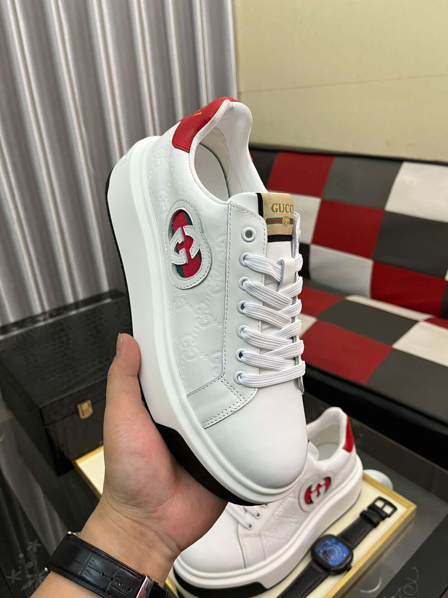 Gucci Men's Ace Interlocking G White Platform Sneaker 2 Gucci Men's Ace Interlocking G White Platform Sneaker - Image 2