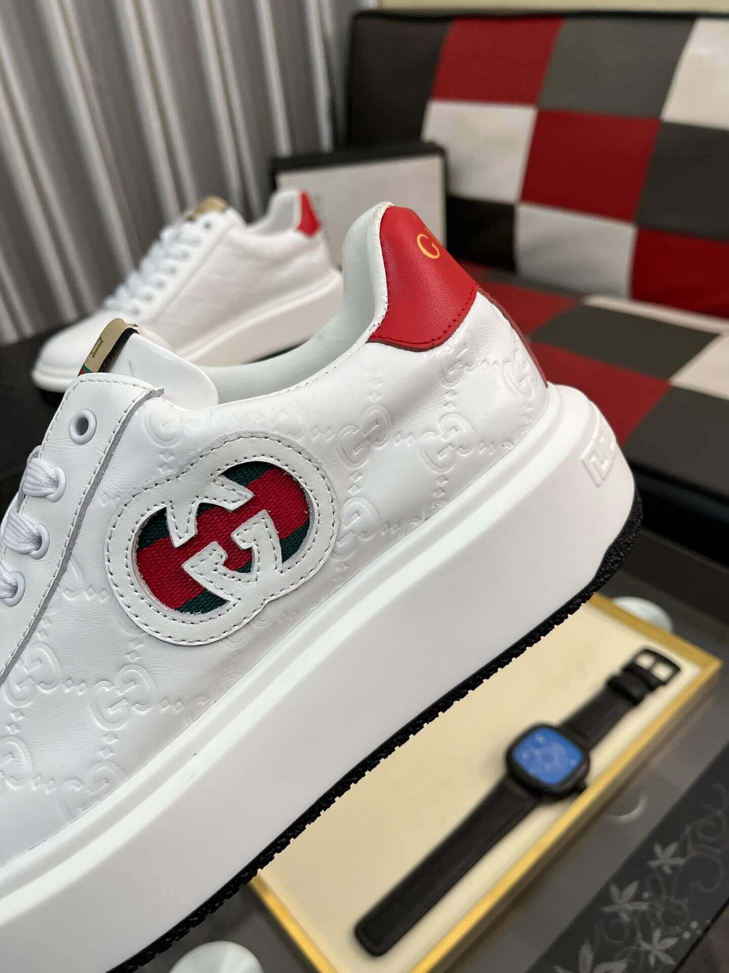 Gucci Men's Ace Interlocking G White Platform Sneaker 6 Gucci Men's Ace Interlocking G White Platform Sneaker - Image 6