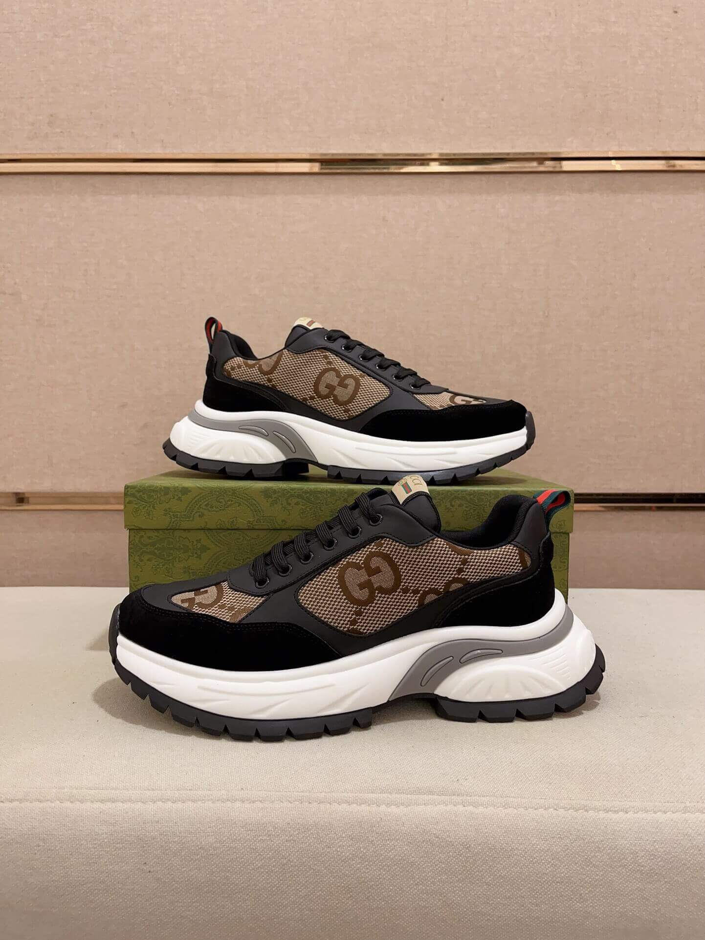 Gucci Rhyton Sneaker with Beige and Brown Jumbo GG Canvas 1 Gucci Rhyton Sneaker with Beige and Brown Jumbo GG Canvas