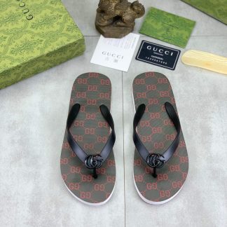 Gucci Black and Red GG Jacquard Thong Sandals with Double G
