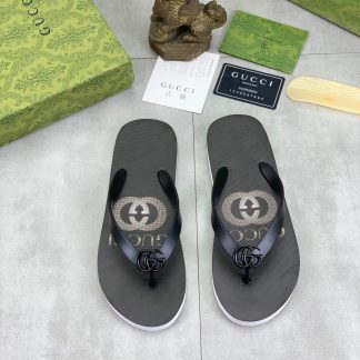 Gucci Black Thong Sandals with Interlocking G