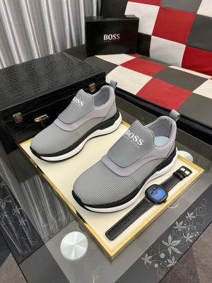 HugoBossslip-onsneakerinshadesofgray_withawhiteandblacksole._2 Boss Grey Mixed Materials Slip-On Trainer
