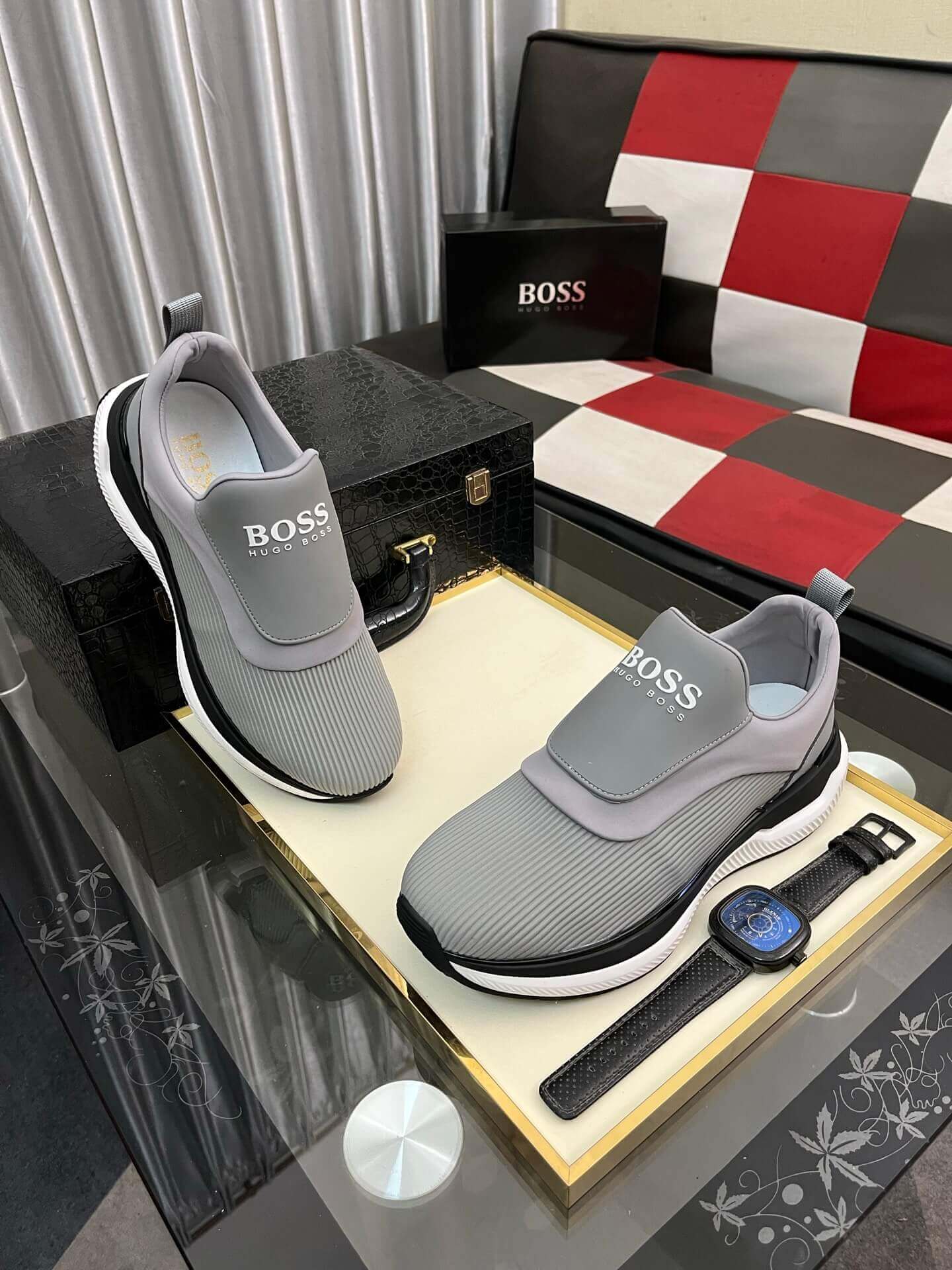 Boss Grey Mixed Materials Slip-On Trainer 7 Boss Grey Mixed Materials Slip-On Trainer - Image 7