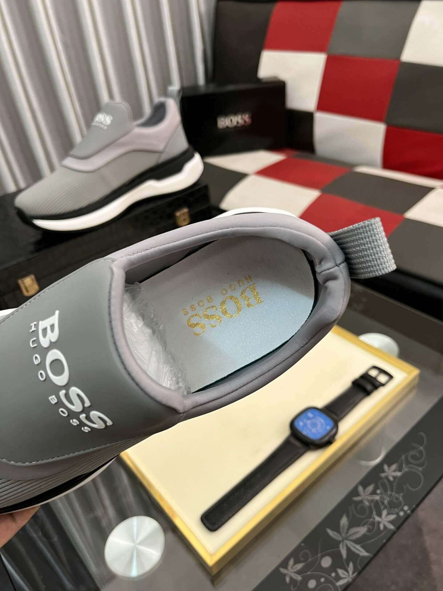 Boss Grey Mixed Materials Slip-On Trainer 3 Boss Grey Mixed Materials Slip-On Trainer - Image 3