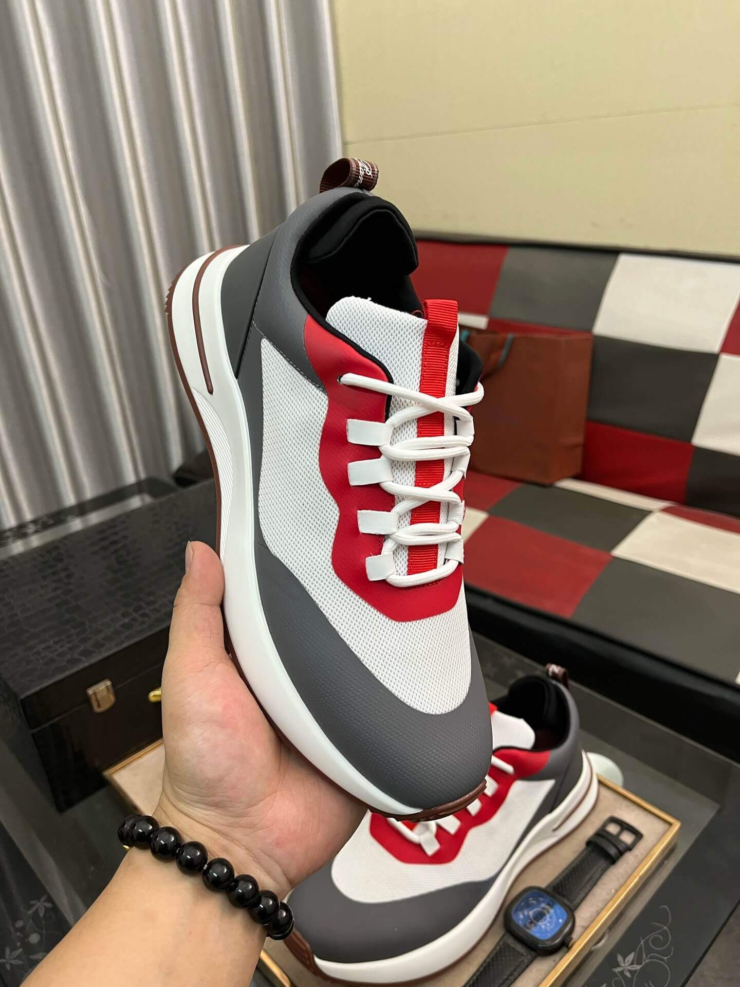 Loro Piana Week End Walk Sneaker in Grey and White 4 Loro Piana Week End Walk Sneaker in Grey and White - Image 4