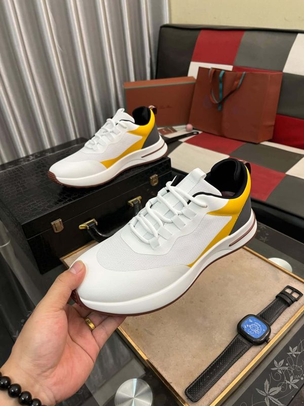 Loro Piana Week End Walk Sneaker in White with Yellow/Black Detail
