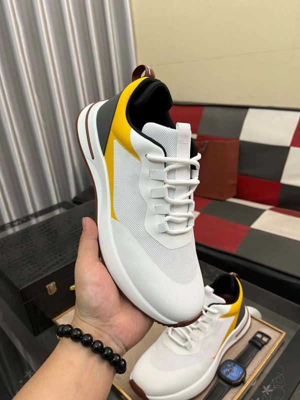 Loro Piana Week End Walk Sneaker in White with Yellow/Black Detail