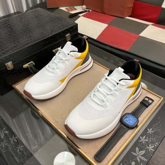 Loro Piana Week End Walk Sneaker in White with Yellow/Black Detail