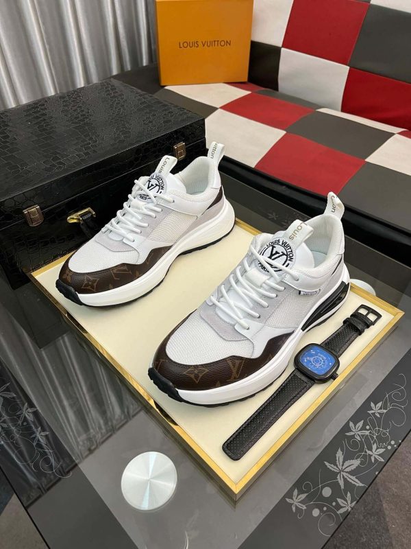Louis Vuitton LV Run Trainer Sneakers in White/Brown