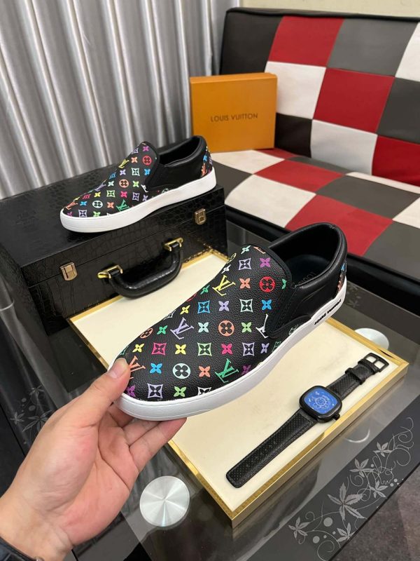 LV X TM Black Leather Slip-On Trainers