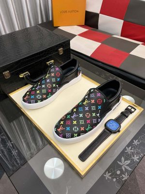 LV X TM Black Leather Slip-On Trainers