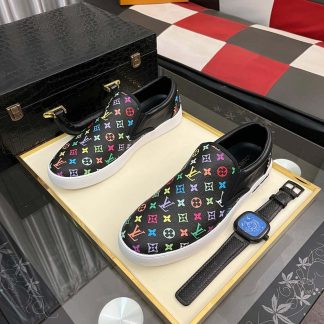 LV X TM Black Leather Slip-On Trainers
