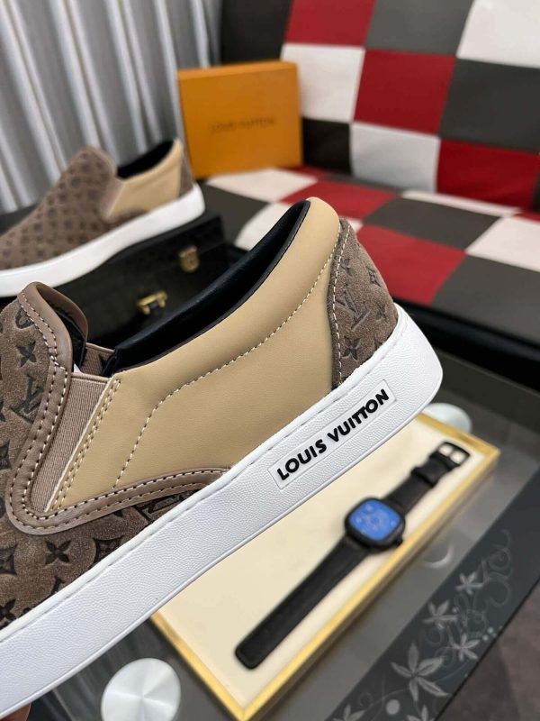 LV Brown Monogram Embossed Leather Slip-On Trainers