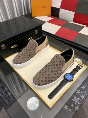 LV Brown Monogram Embossed Leather Slip-On Trainers
