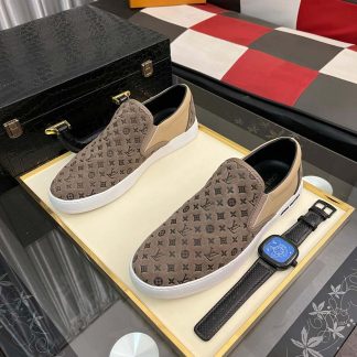 LV Brown Monogram Embossed Leather Slip-On Trainers