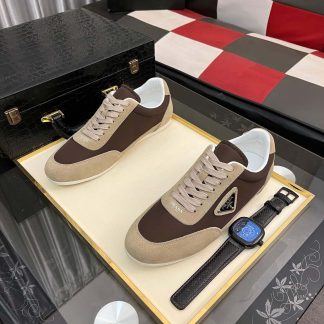 Prada Suede Fabric Sneaker in Brown/Beige