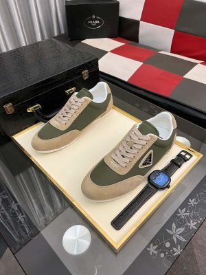 Prada Suede Fabric Sneaker in Green/Brown
