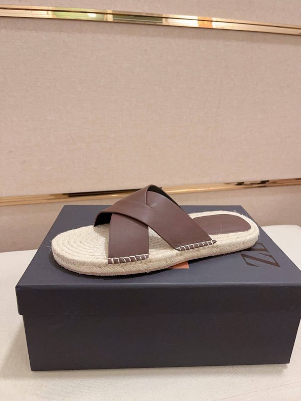 ZegnaCrossoverLeatherEspadrilleSandalinbrown_3 Zegna Brown Leather Espadrille Sandals