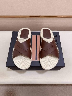 Zegna Brown Leather Espadrille Sandals