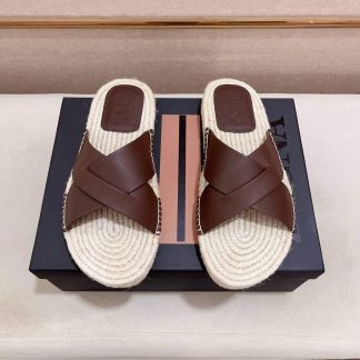 Zegna Brown Leather Espadrille Sandals