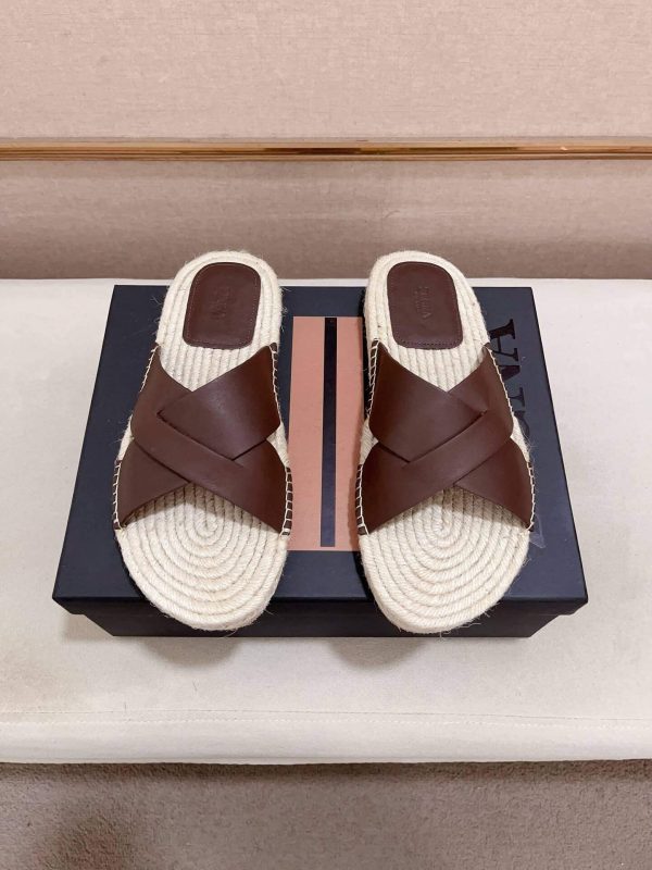 ZegnaCrossoverLeatherEspadrilleSandalinbrown_4 Zegna Brown Leather Espadrille Sandals