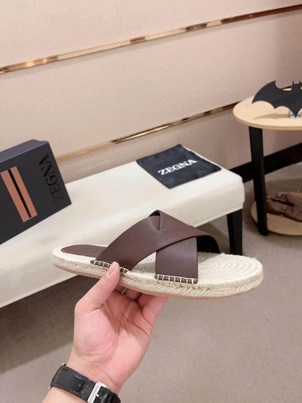 ZegnaCrossoverLeatherEspadrilleSandalinbrown_8 Zegna Brown Leather Espadrille Sandals