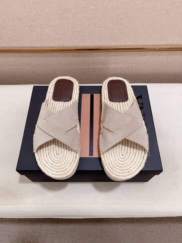 Zegna Off White Suede Espadrille Sandals