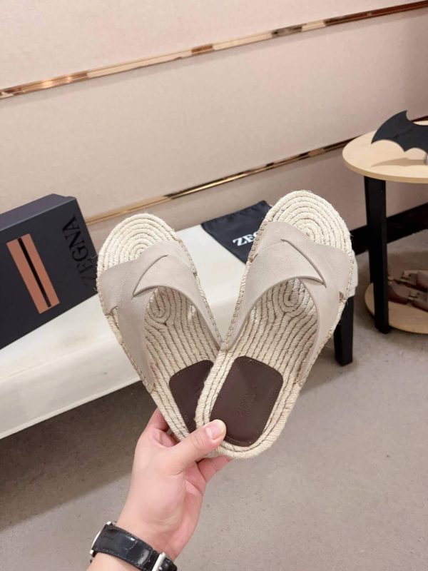 Zegna Off White Suede Espadrille Sandals