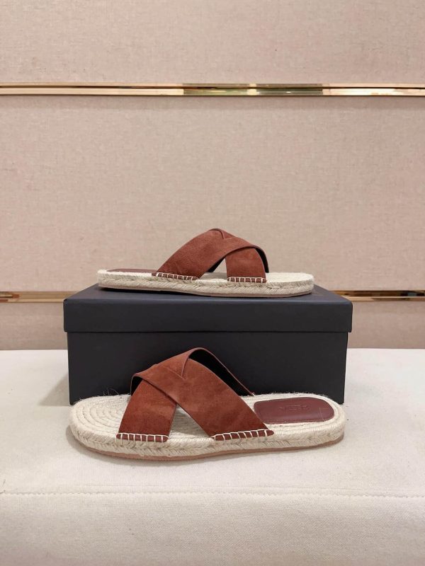Zegna Dark Foliage Suede Espadrille Sandals