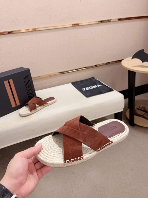 Zegna Dark Foliage Suede Espadrille Sandals