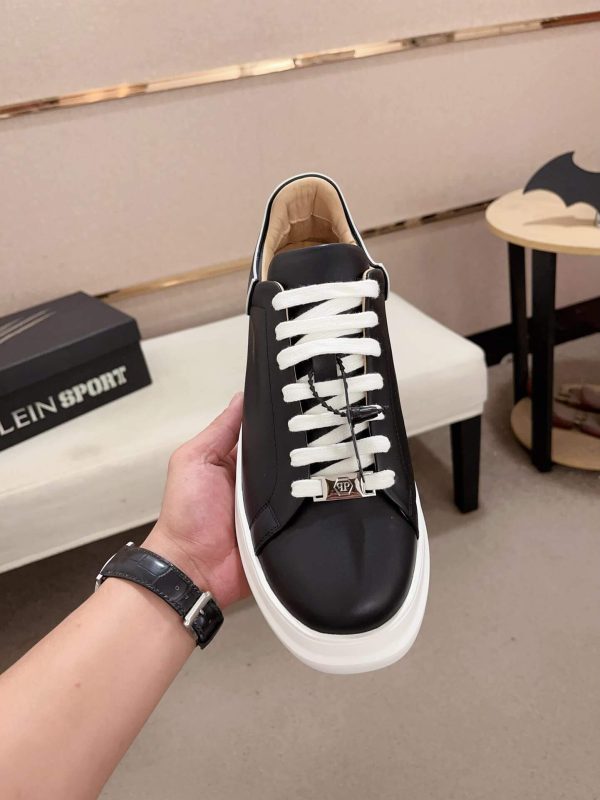 Philip Plein Leather Low-Top Sneakers Megastar Black and White