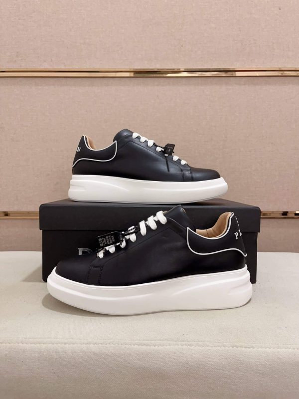 Philip Plein Leather Low-Top Sneakers Megastar Black and White