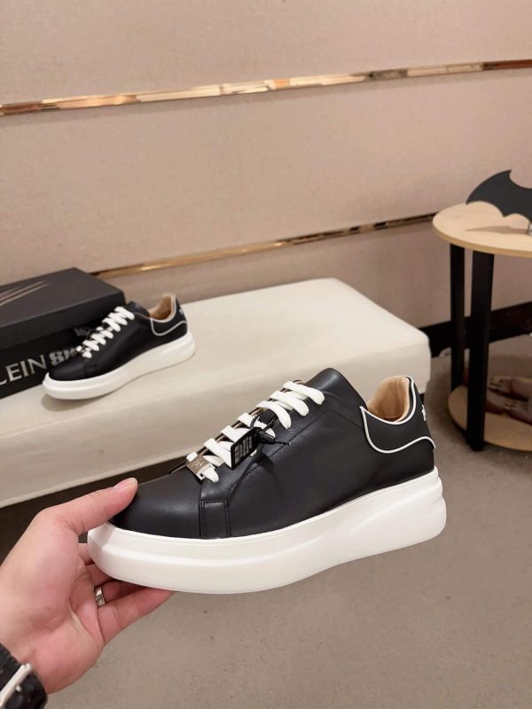 Philip Plein Leather Low-Top Sneakers Megastar Black and White