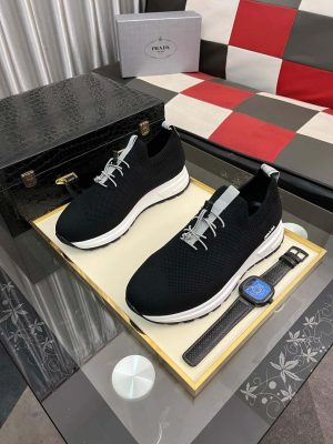 blackPradastretchknitsocksneakerwithwhitelacesandawhitesole_9 Prada Black Prax Stretch Knit Sneakers