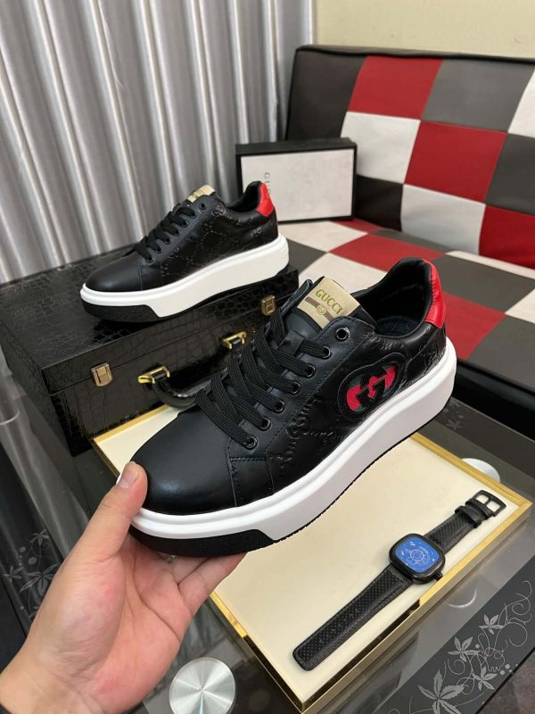 Gucci Ace Interlocking G Black Leather Platform Sneakers