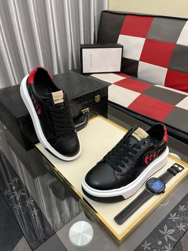 Gucci Ace Interlocking G Black Leather Platform Sneakers