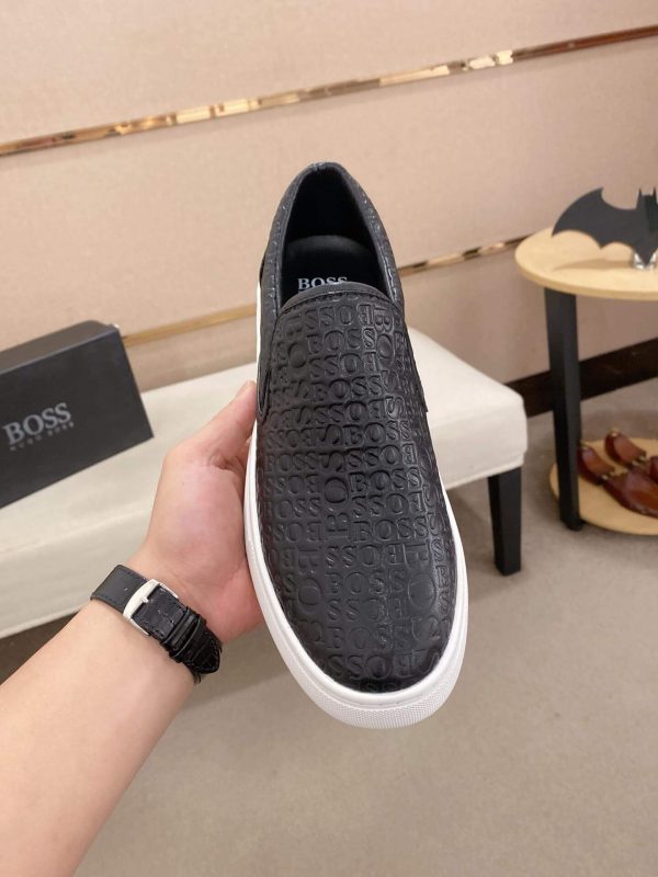 BOSS Leather Slip-On Shoes With Logo Vamp in Black
