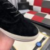 blacksuedePradamen_sshoewithawhiteandbrownstripedsole_6 Prada Men's Black Suede Sneakers