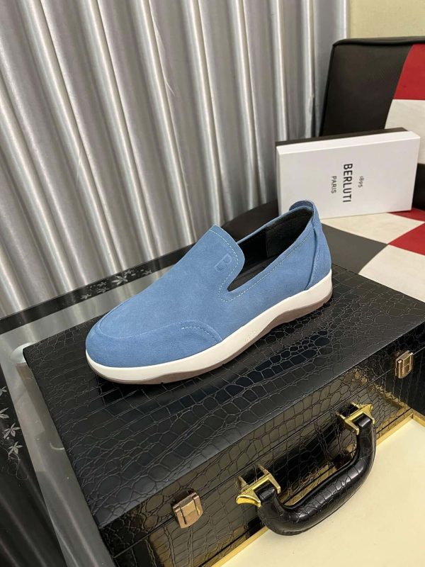 Blue Berluti Echappée Suede Calf Loafer