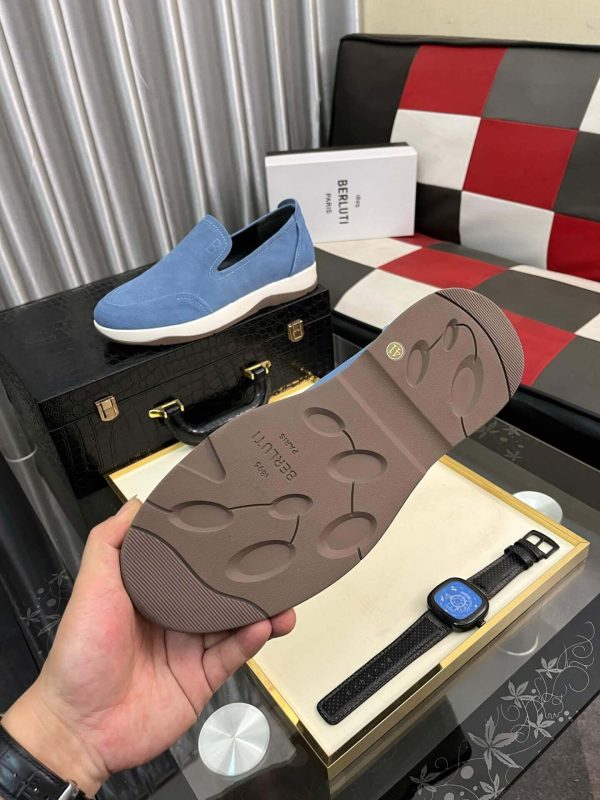 Blue Berluti Echappée Suede Calf Loafer