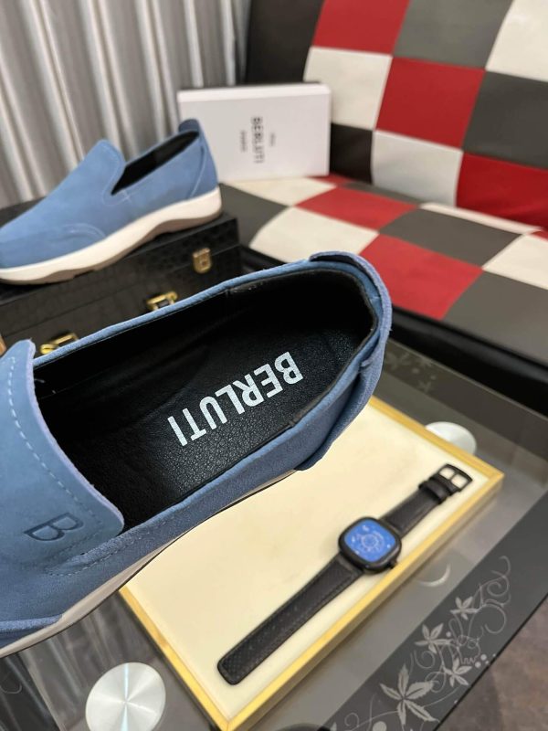 Blue Berluti Echappée Suede Calf Loafer