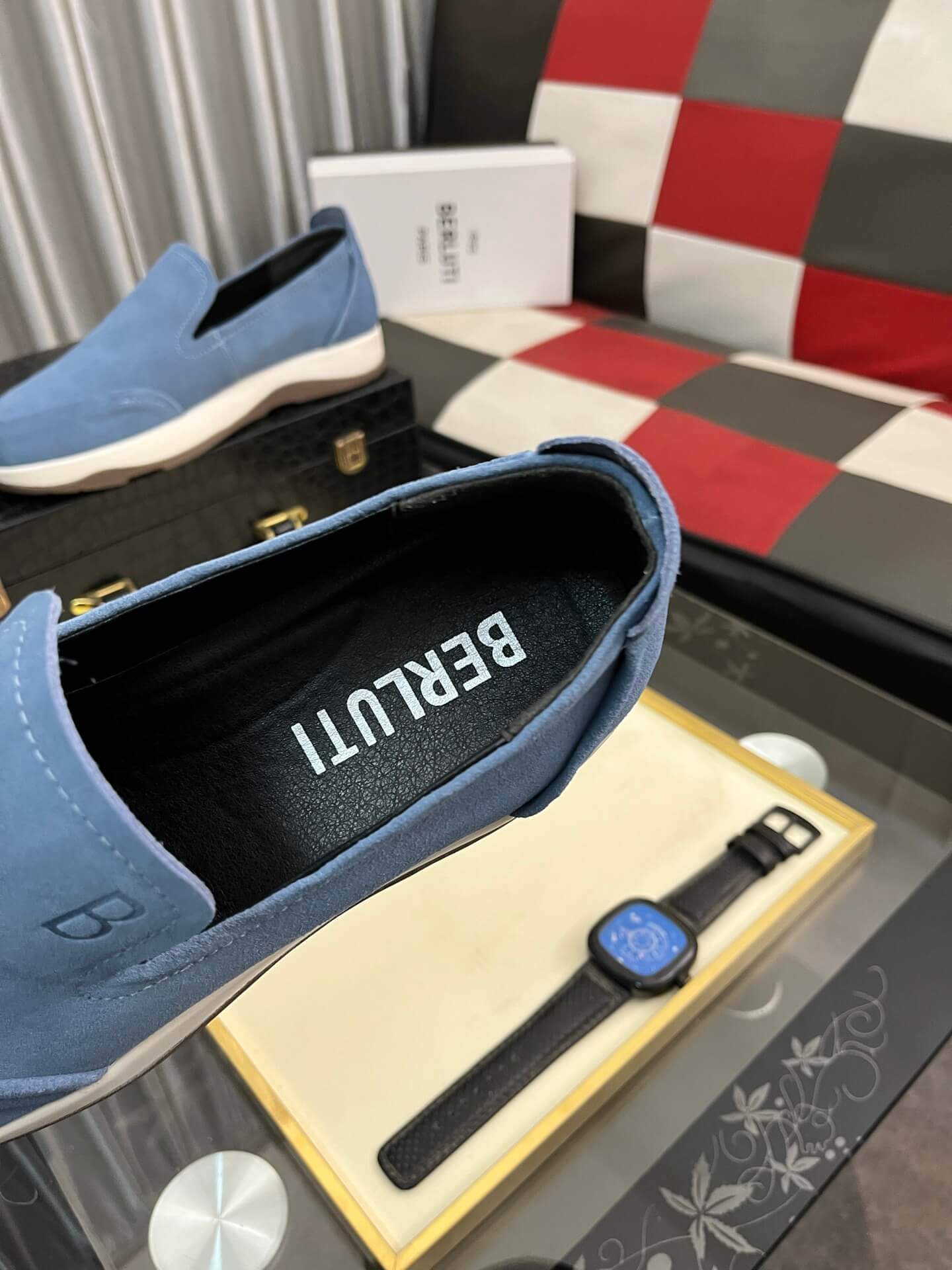 Blue Berluti Echappée Suede Calf Loafer 5 Blue Berluti Echappée Suede Calf Loafer - Image 5