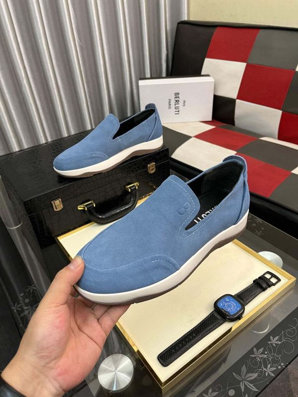 Blue Berluti Echappée Suede Calf Loafer