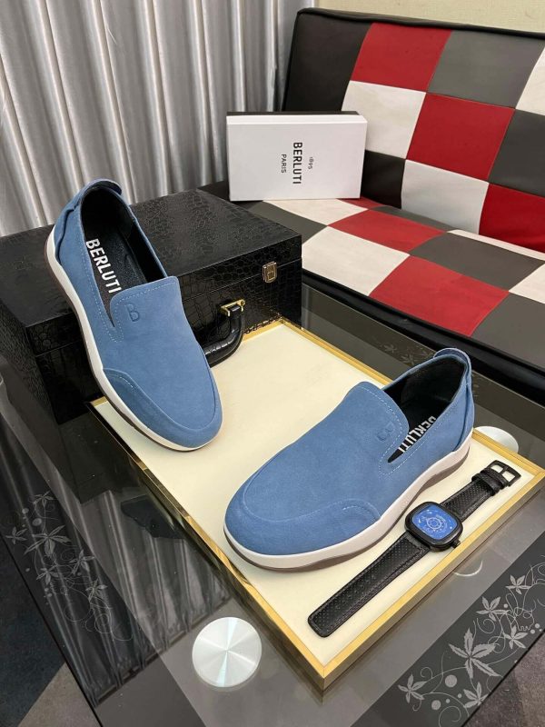 Blue Berluti Echappée Suede Calf Loafer
