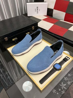 Blue Berluti Echappée Suede Calf Loafer